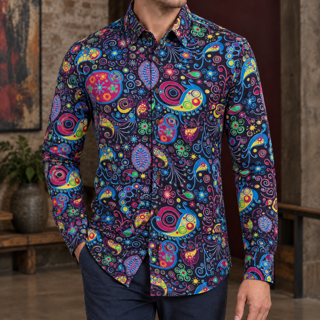 Jude-Lane Printed Shirt - Black
