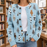 Mina-Grace Cat Print Cardigan - Blue