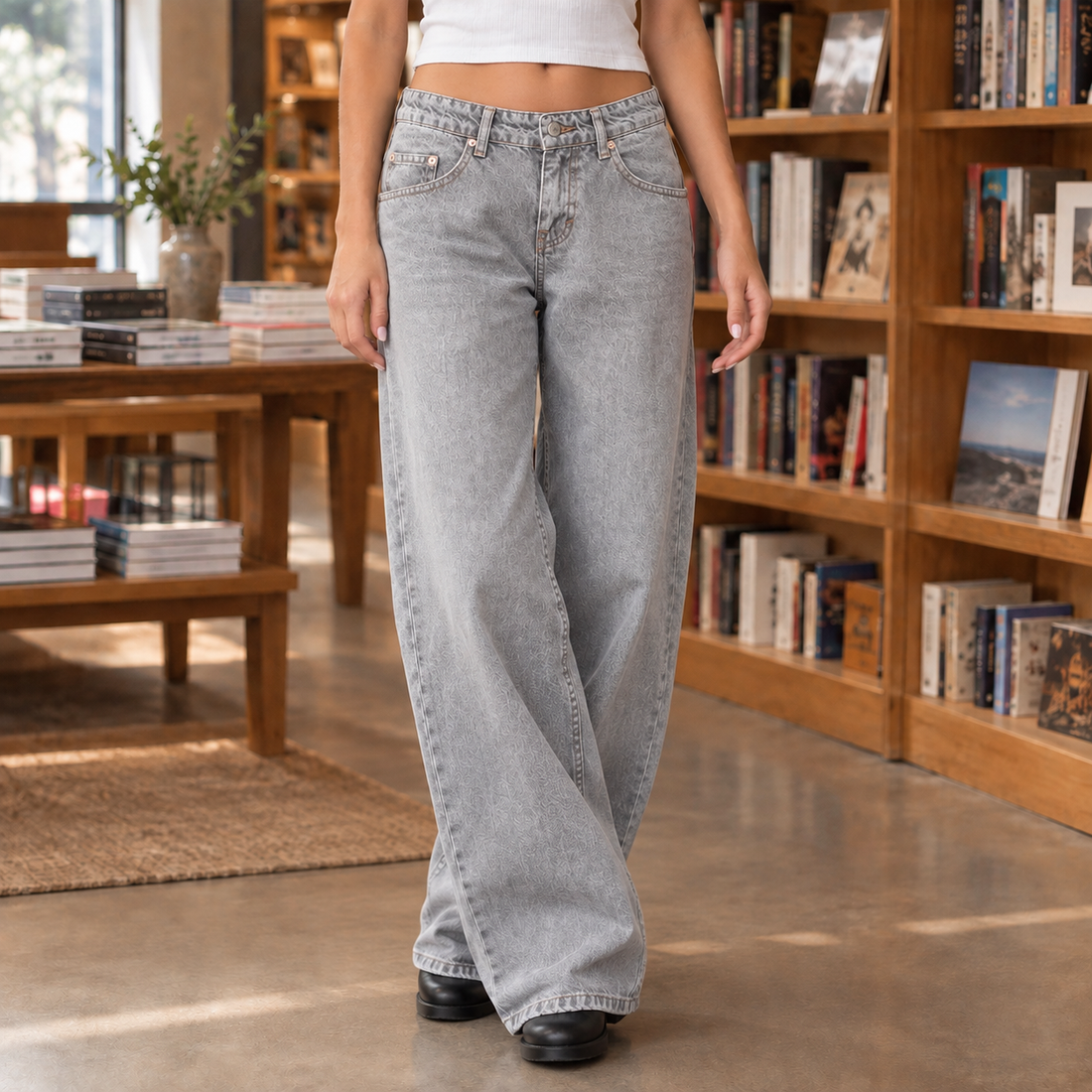 Edith-Louise Wide Leg Jeans - Light Gray