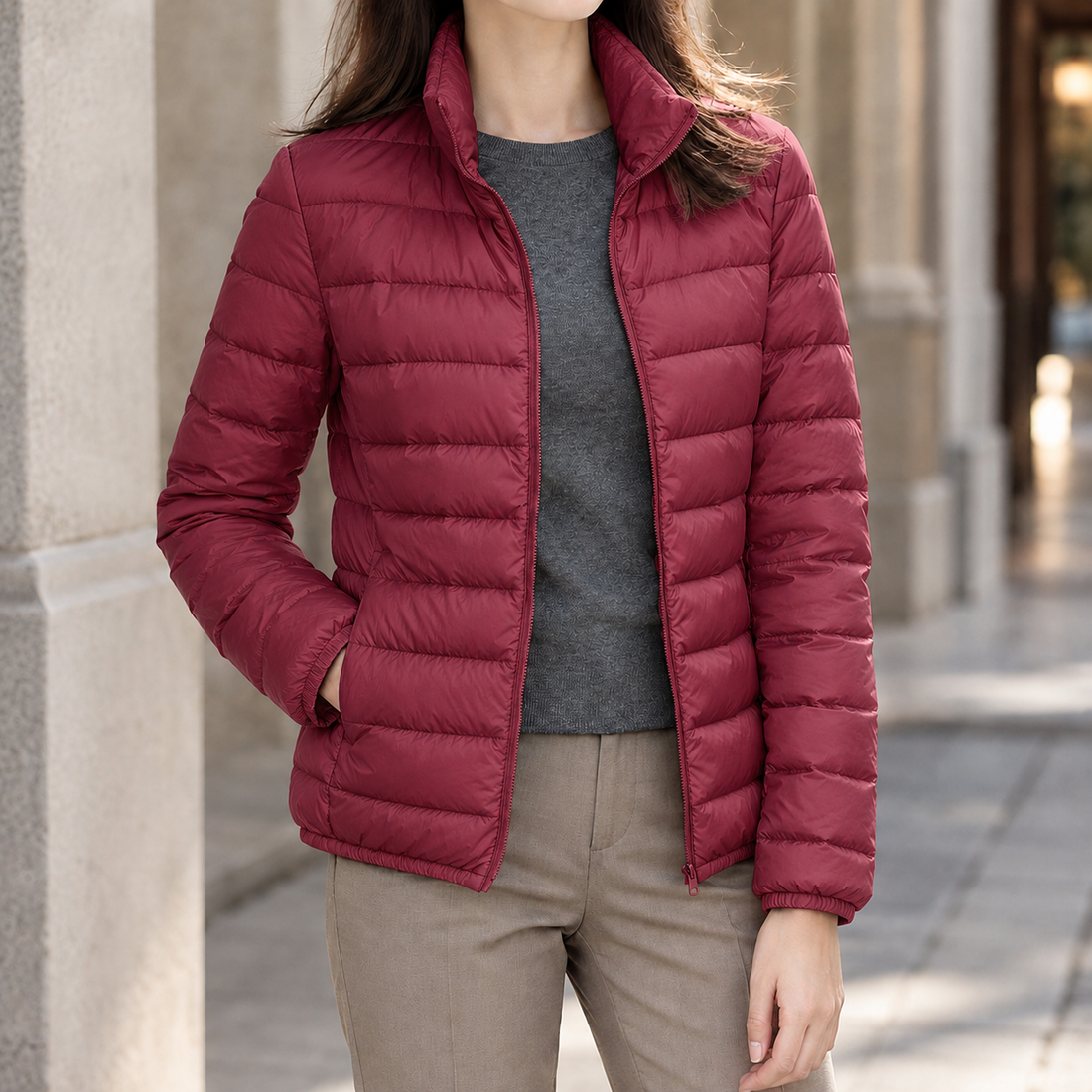 Mabel-Grace Cashmere Puffer Jacket - Wine Red
