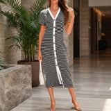 Vivienne Striped Midi Dress - Black