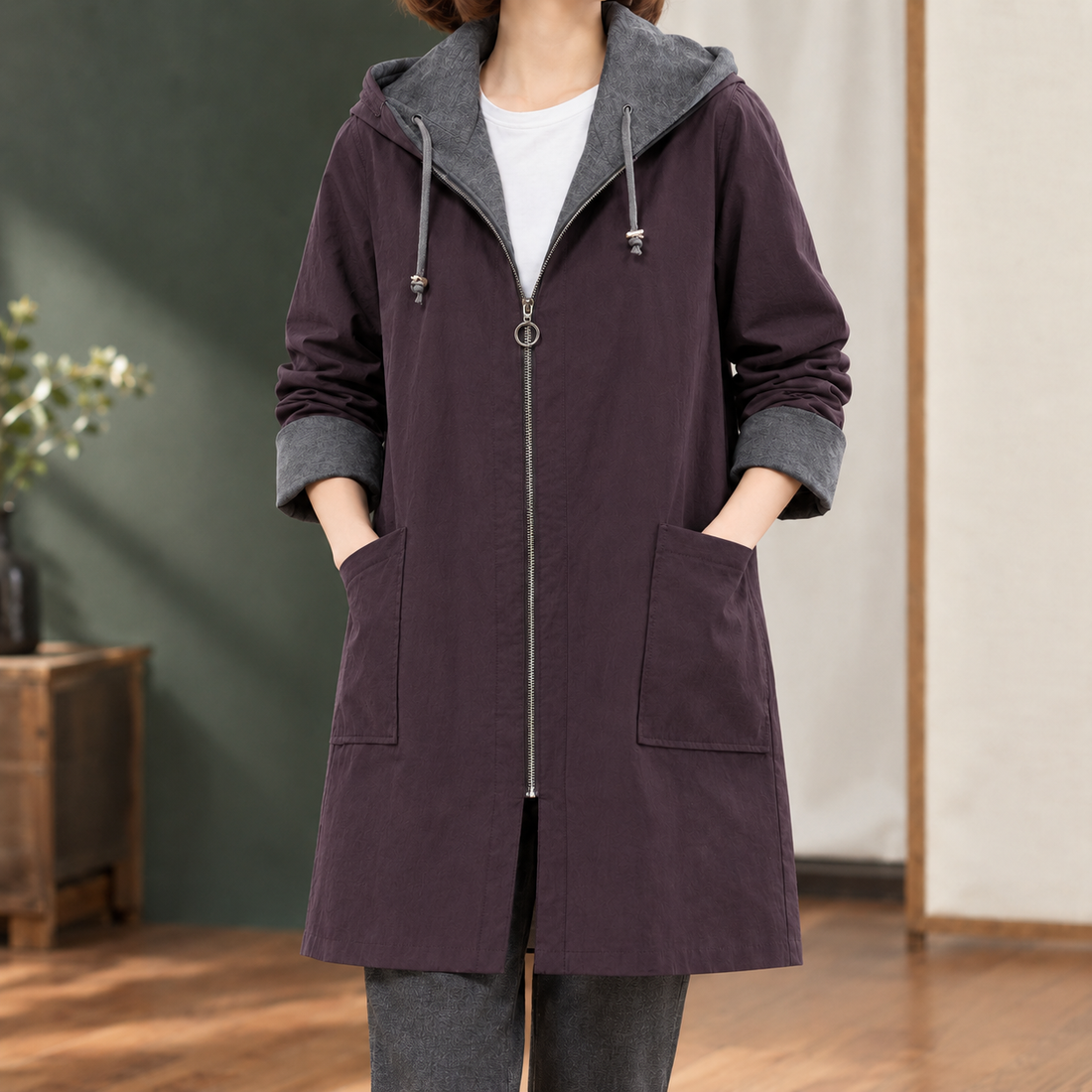 Bella-Elise Hooded Coat - Dark Purple