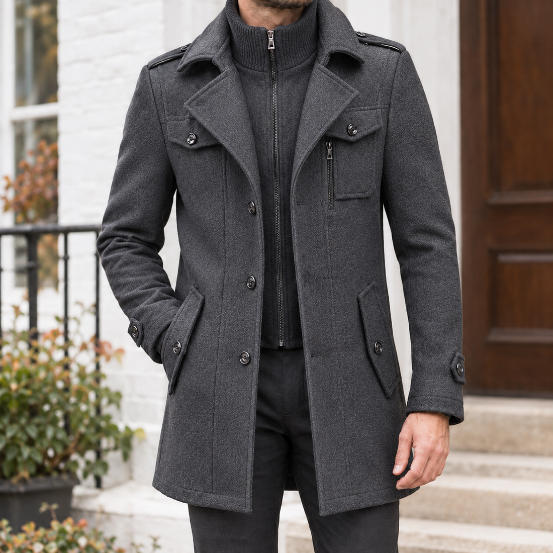 Evan Double Collar Coat - Gray