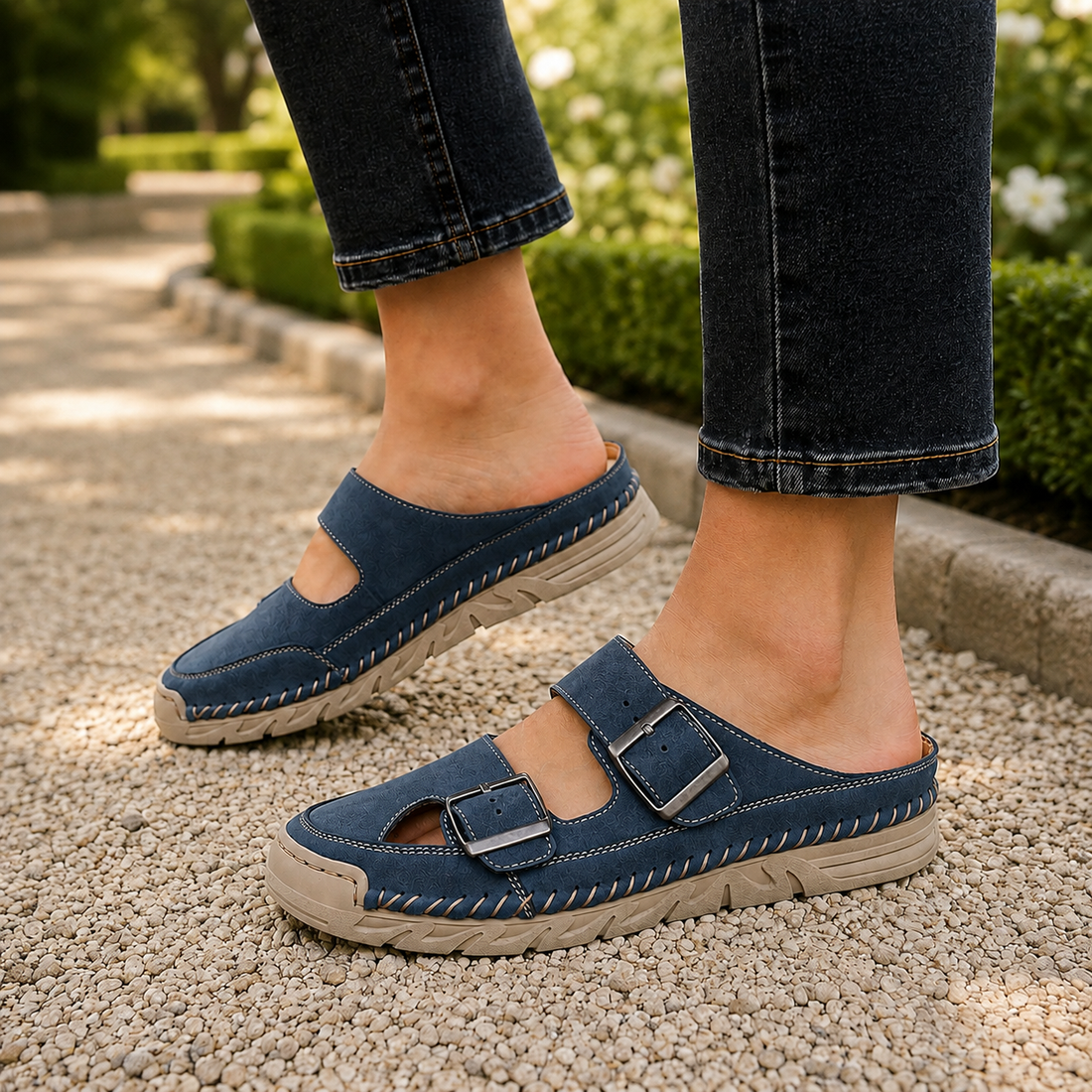 Vicenza Buckle Mules - Blue