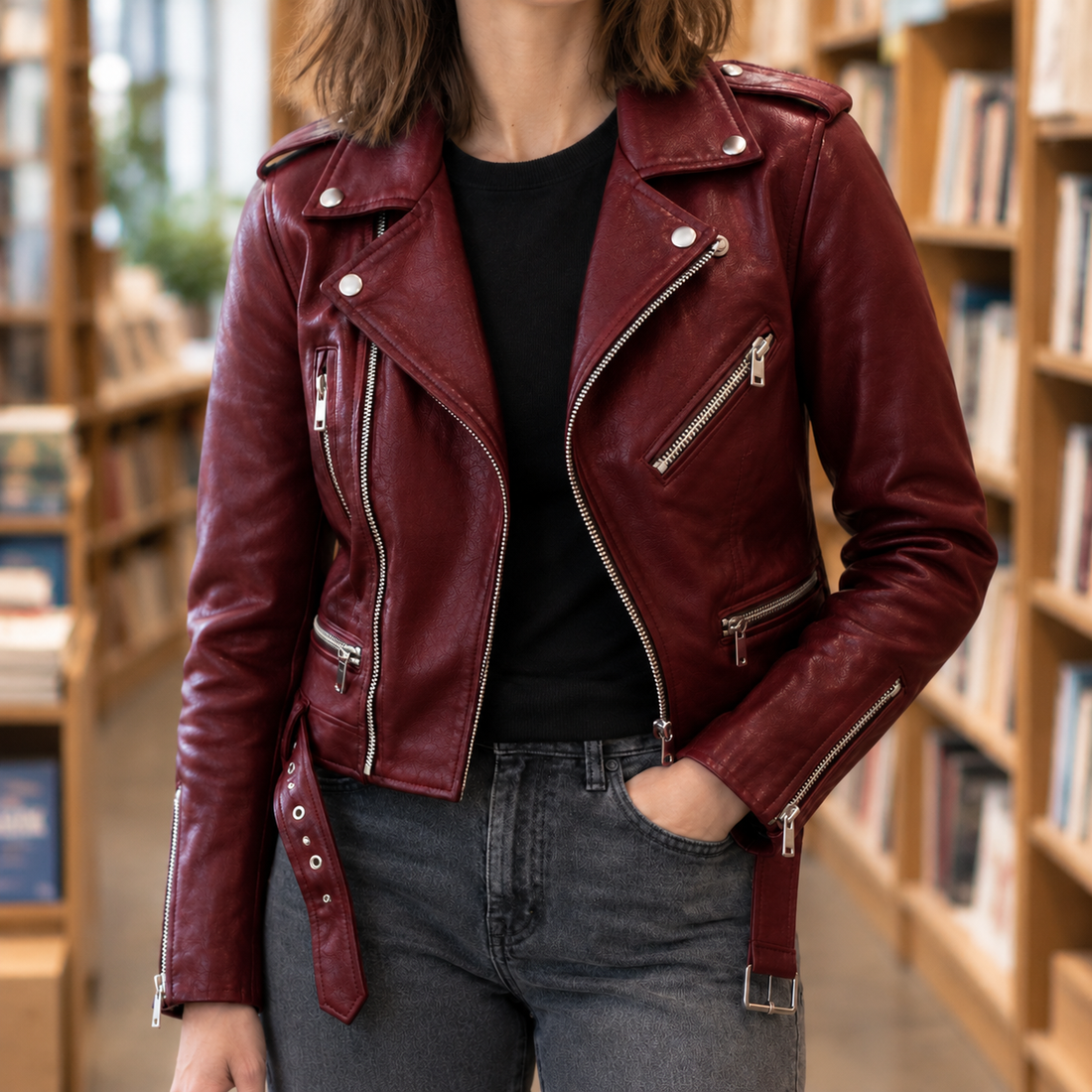 Berenice Biker Jacket - Burgundy