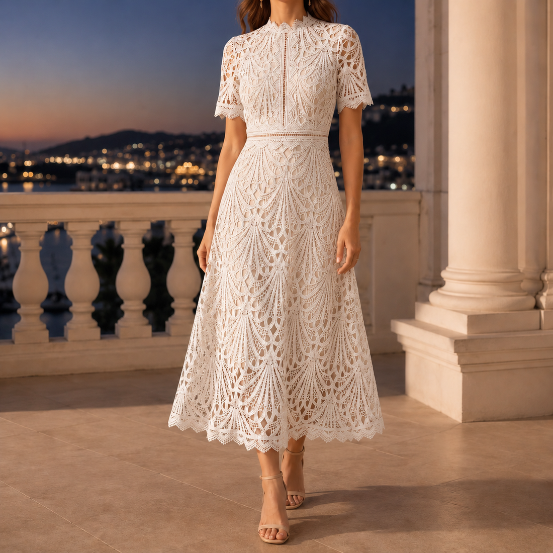 Priscilla High Neck Dress - White