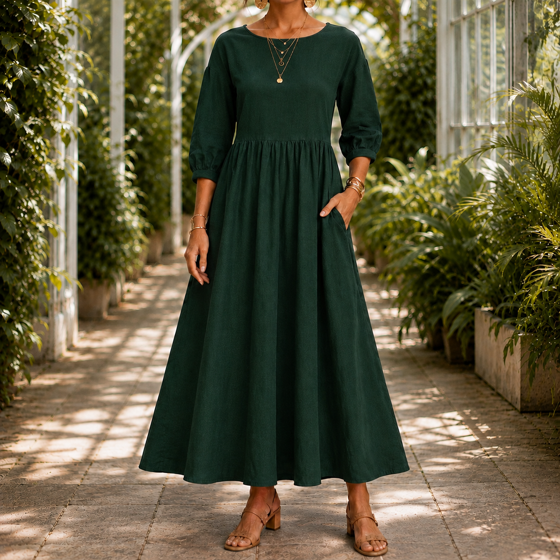 Rosalie Gathered Maxi Dress - Dark Green