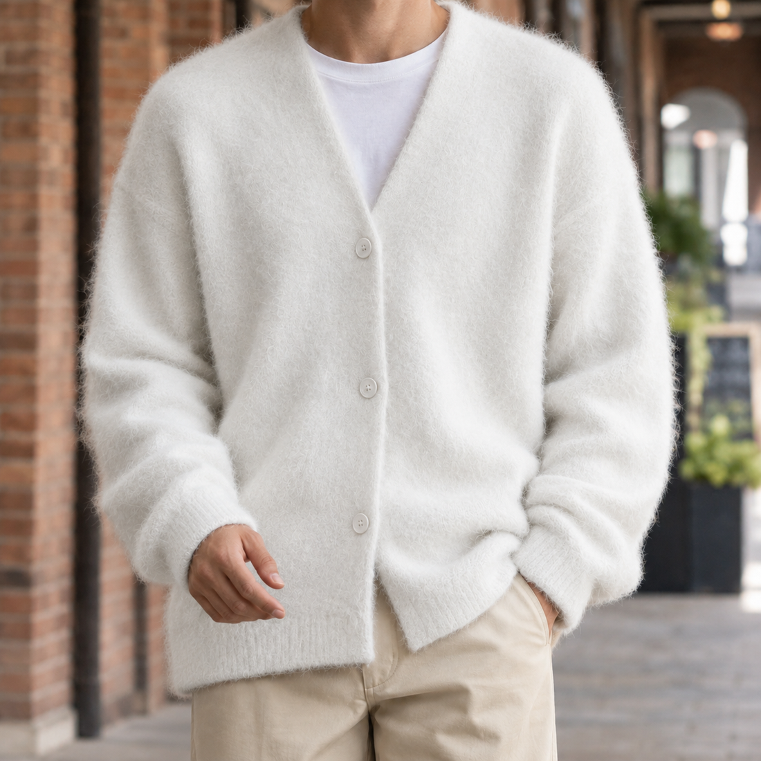 Lysander Fuzzy Cardigan - White