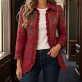 Sharon-Sage Ruffle Trim Jacket - Burgundy