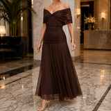 Noelle Draped Maxi Dress - Brown