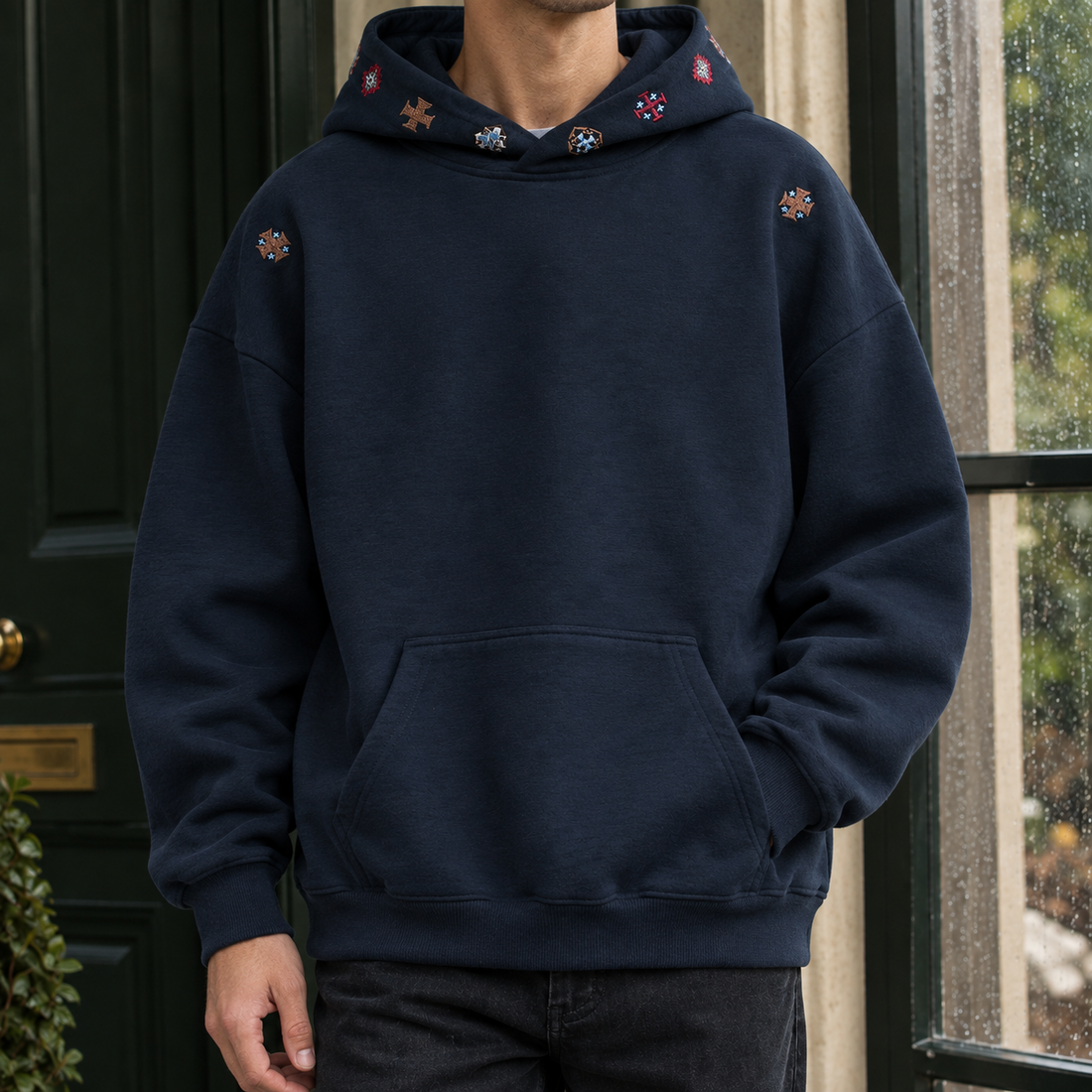 Stephen Embroidered Hoodie - Navy Blue