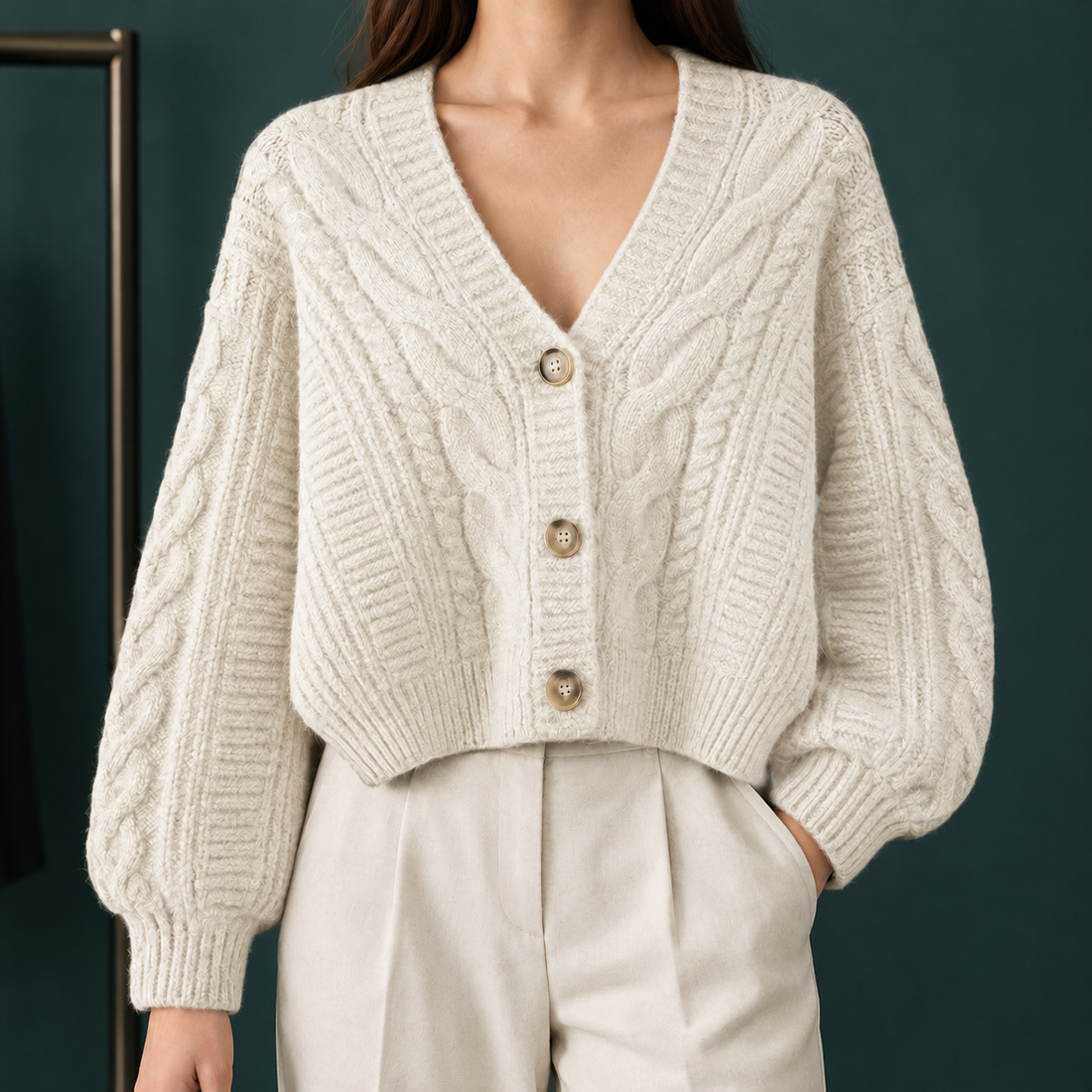 Pippa-Hope Cable Knit Cardigan - Off-white