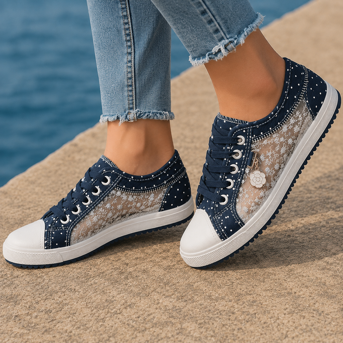 Neroni Floral Sneakers - Navy Open-toe