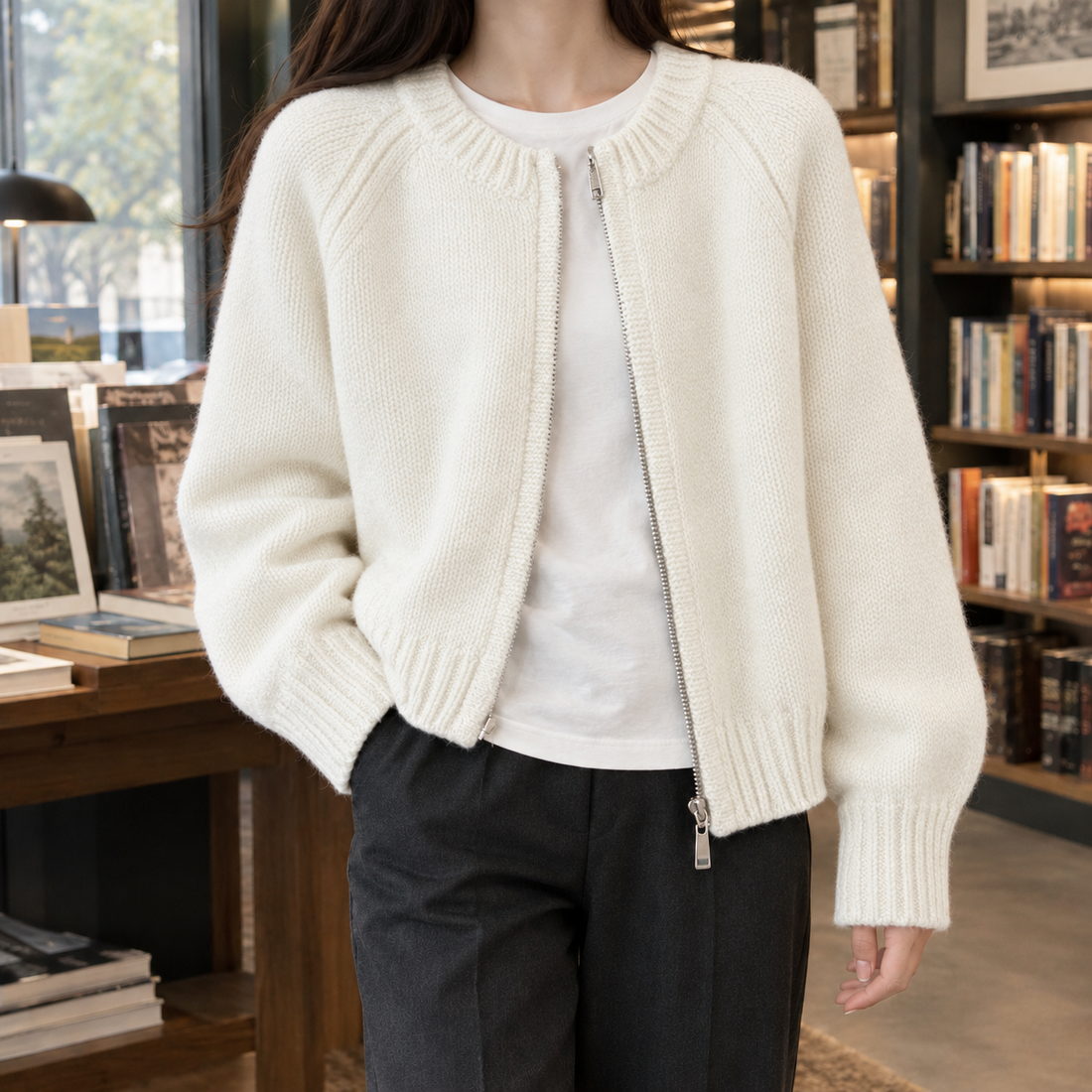 Diana-Skye Relaxed Zip Cardigan - White