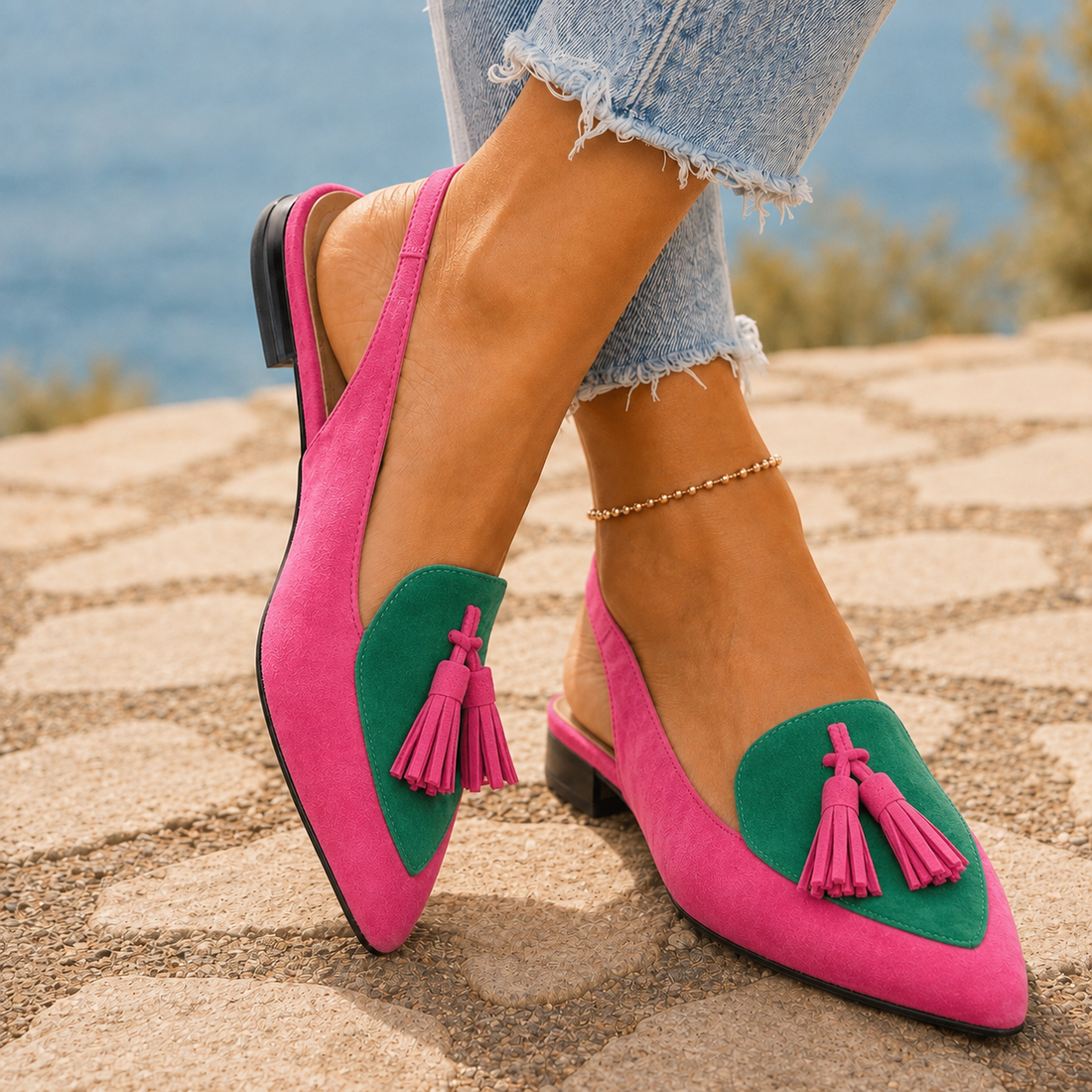 Mazzanti Tassel Slingbacks - Pink And Green