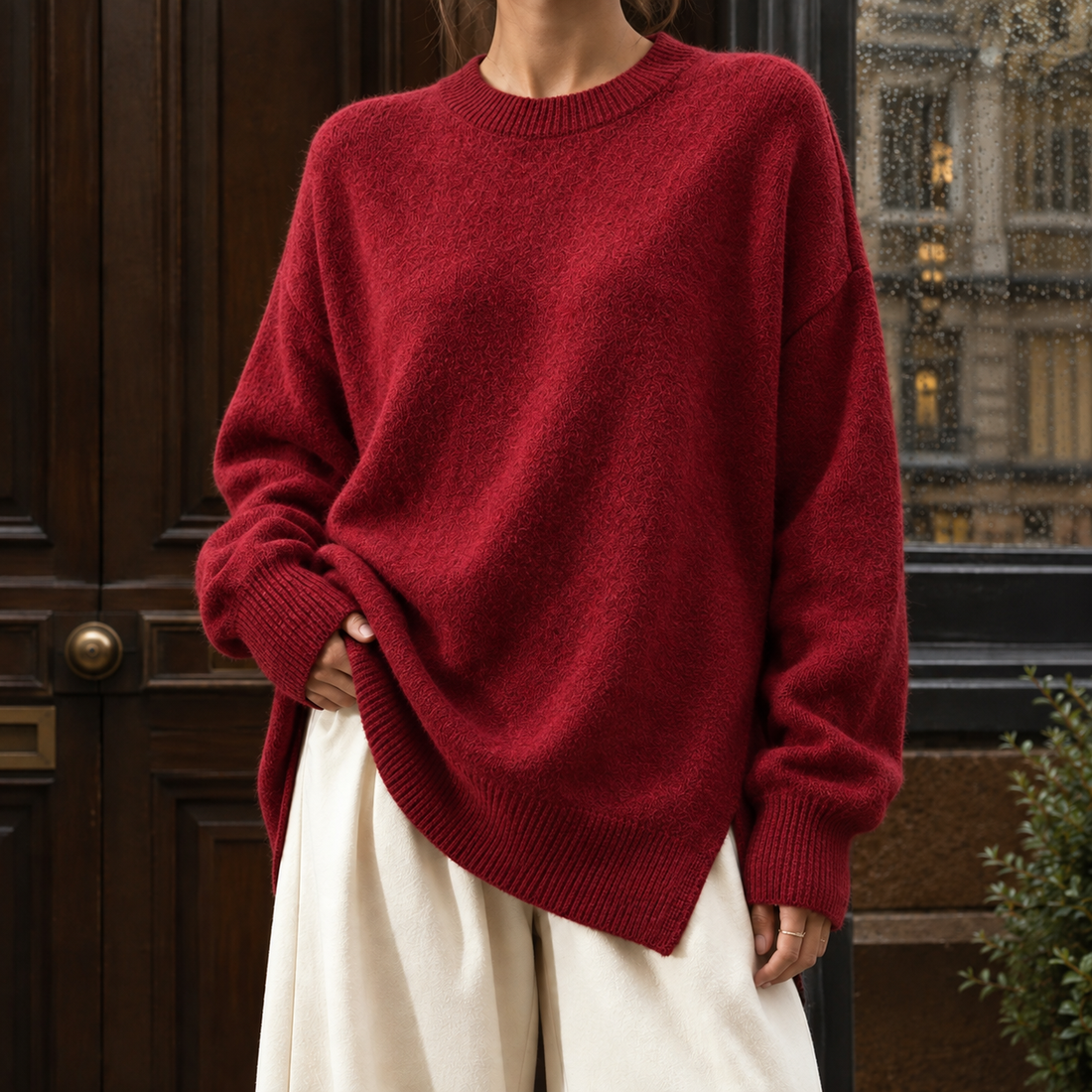 Millie Crew Neck Sweater - Wine Red