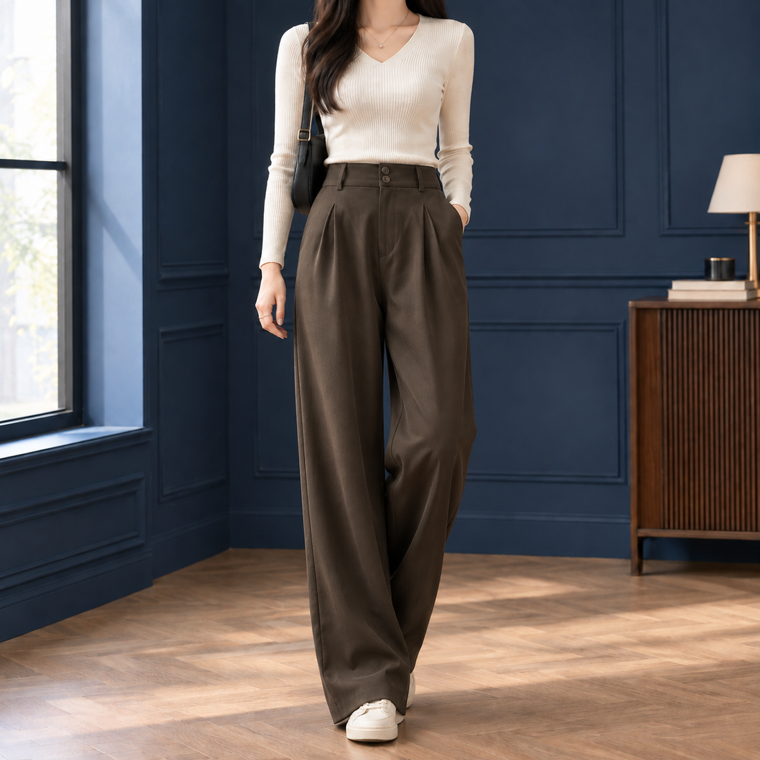Pomeline-Grace Wide Leg Pants - Dark Coffee
