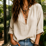 Eloise Split Neck Blouse - Beige
