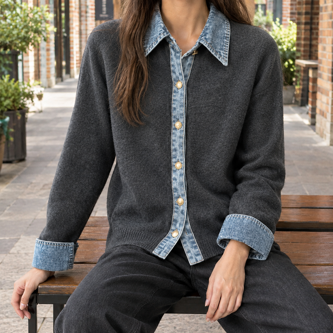 Rowena Denim Cardigan - Dark Gray