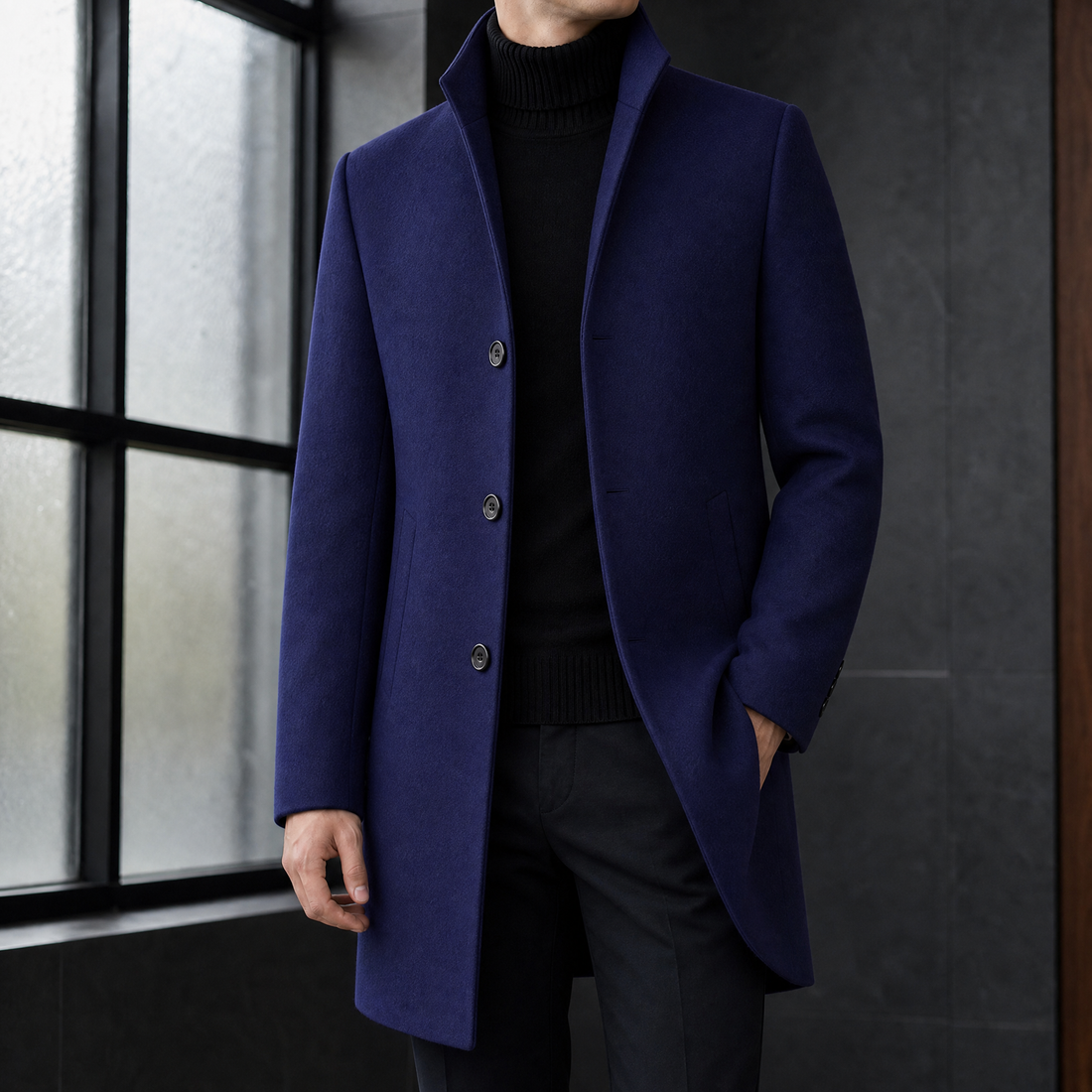 Vidal Wool Overcoat - Navy Blue