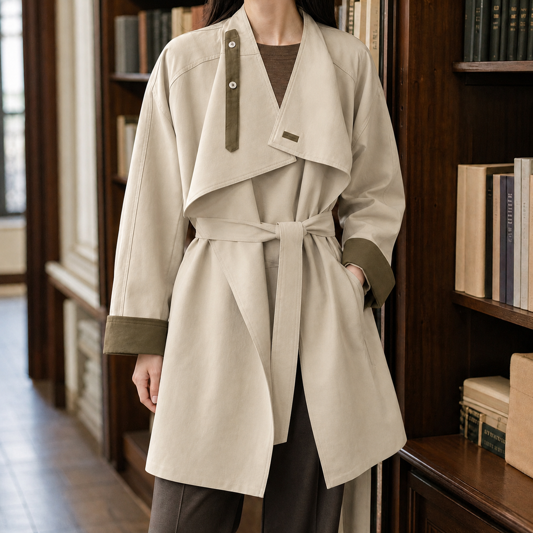 Helena-Rae Contrast Cuff Coat - Apricot