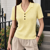 Gabrielle Collared Knit Top - Yellow