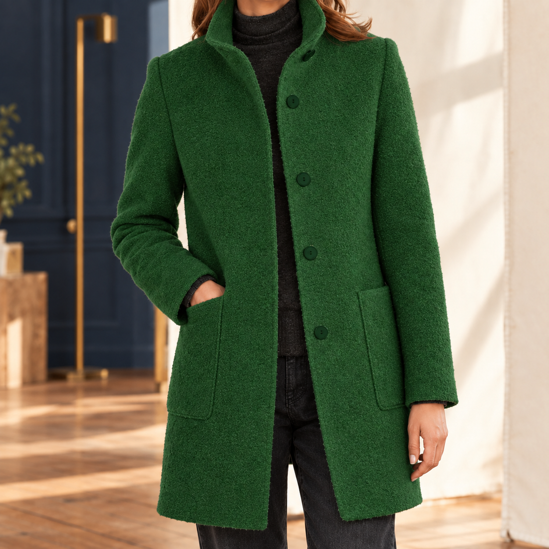 Lana-Belle Stand Collar Coat - Dark Green