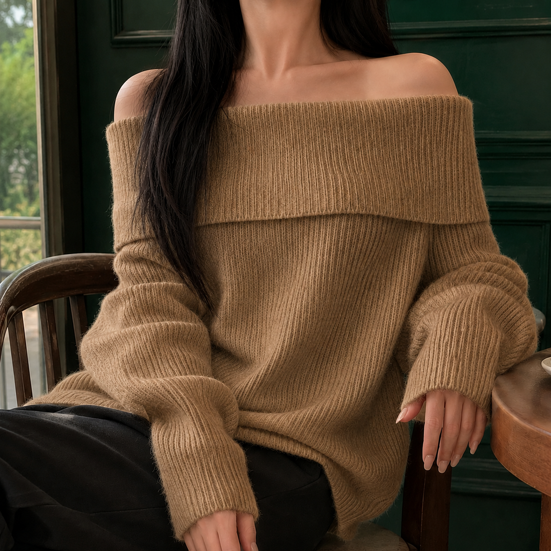 Fernanda Off Shoulder Sweater - Khaki