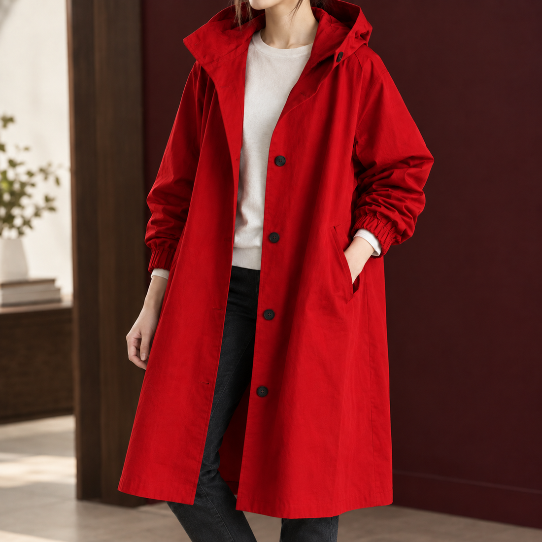 Clarisse Hooded Coat - Red