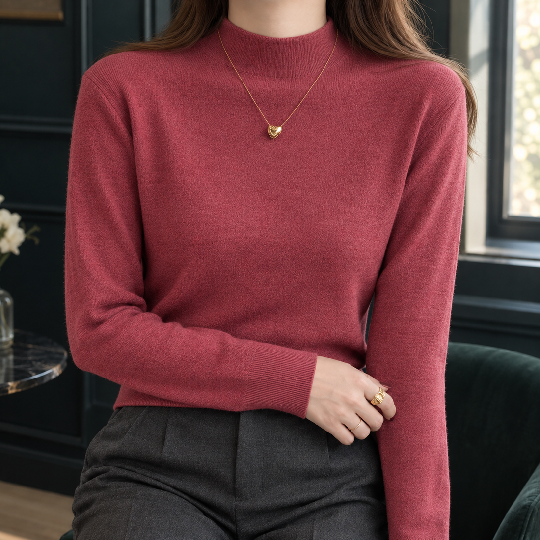 Joelle Mock Neck Top - Plum Red