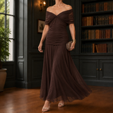 Serena-Pearl Draped Maxi Dress - Brown