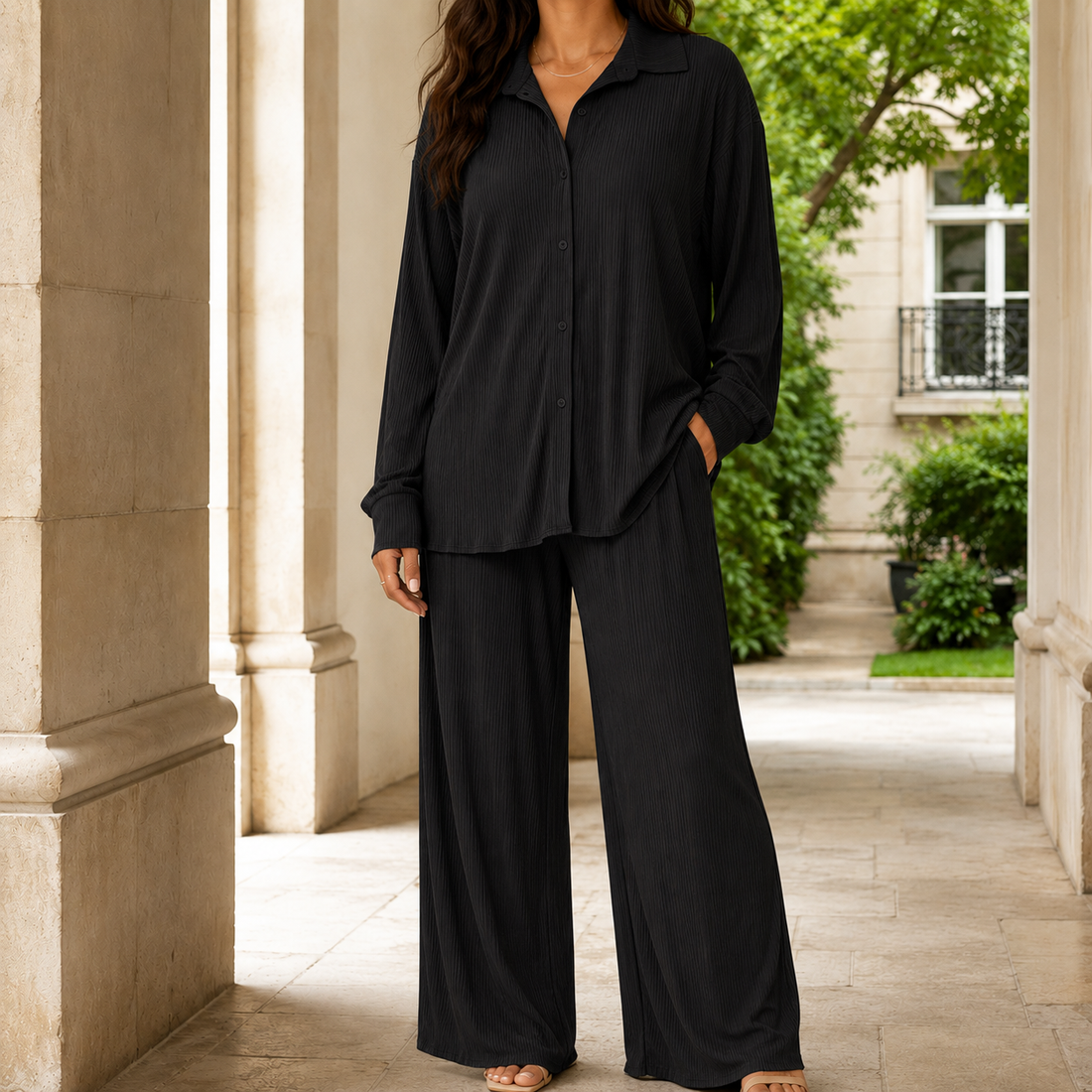 Saskia Wide Leg Set - Black