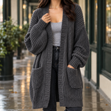 Sofia-Pearl Longline Cardigan - Dark Gray