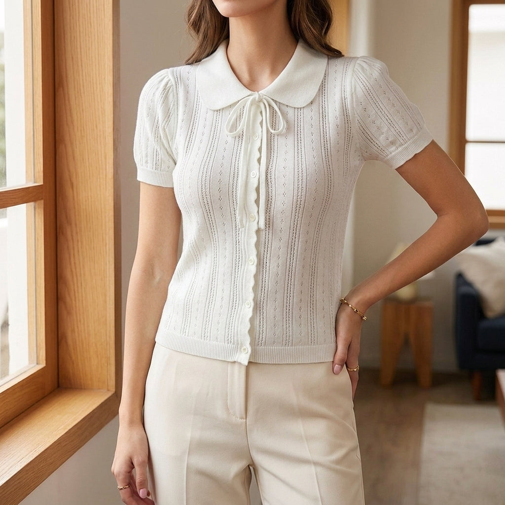 Giulia Pointelle Cardigan - White