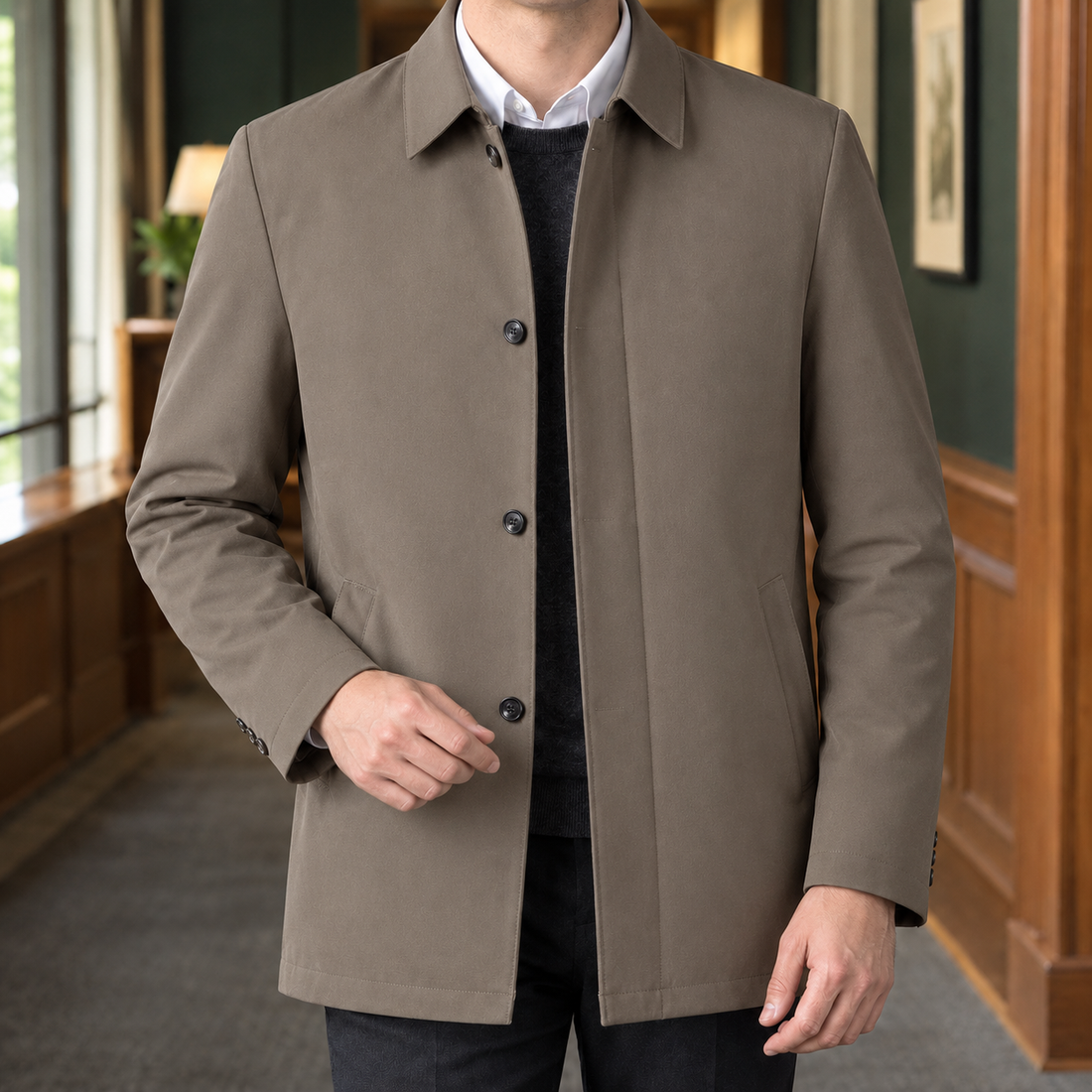 Mathias Collared Jacket - Khaki