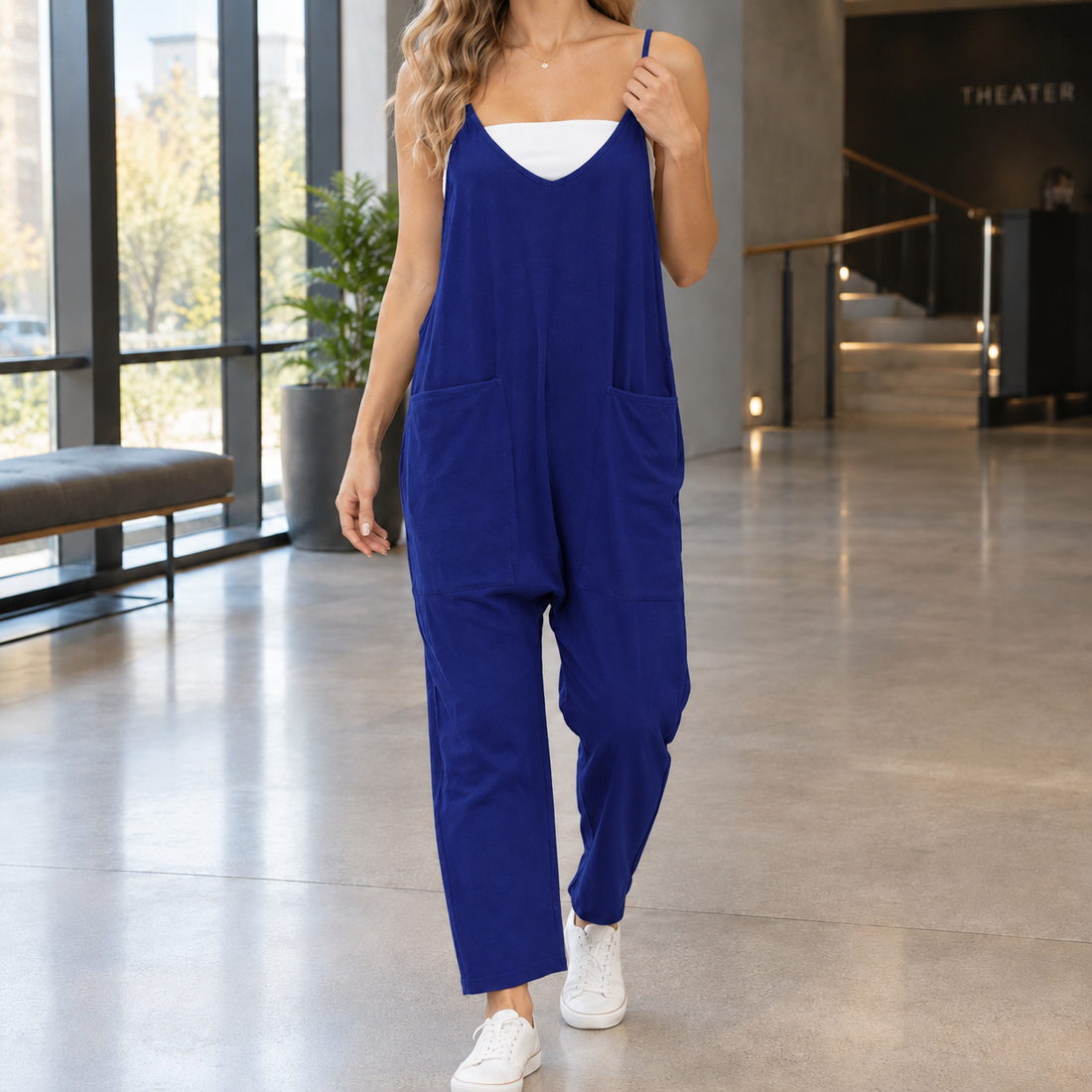 Evelina-Grace V-Neck Jumpsuit - Dark Blue
