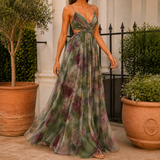 Penelope Watercolor Maxi Dress - Green