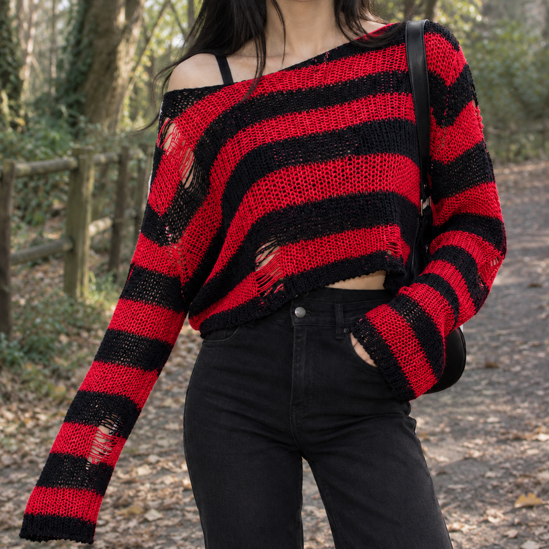Flavia-Marie Striped Sweater - Short Red Black