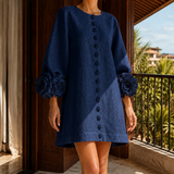 Freya-Claire Rosette Cuff Dress - Navy