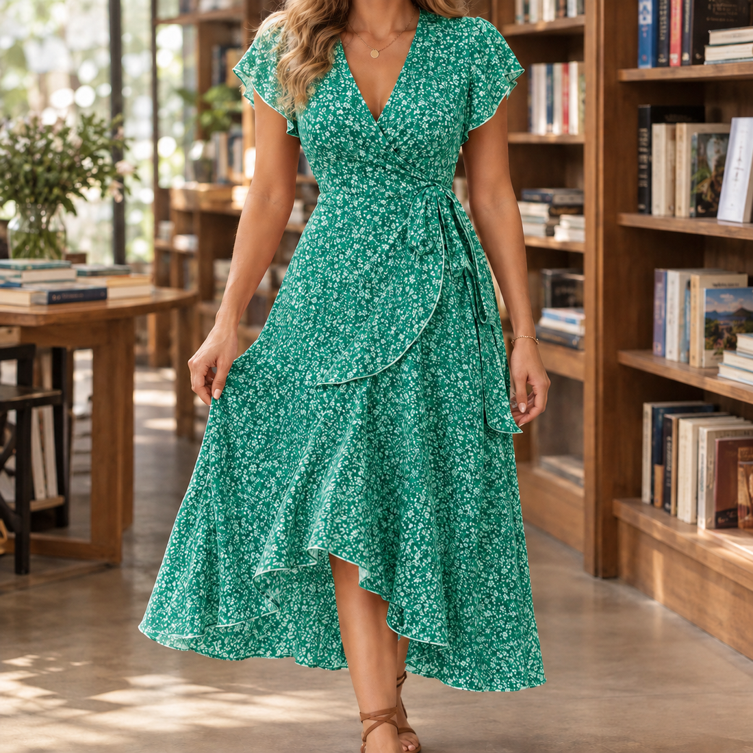 Diana Ruffle Wrap Dress - Green