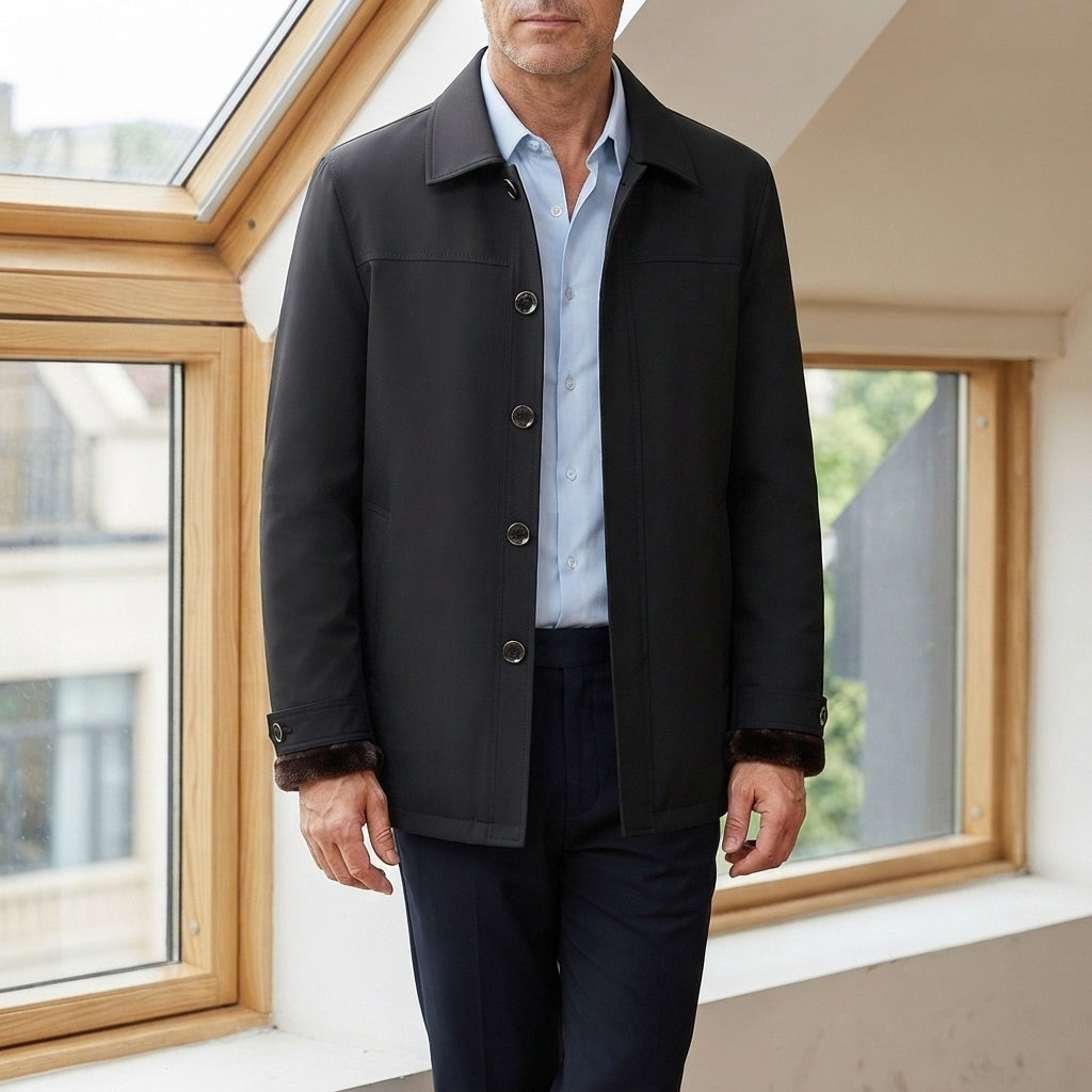 Hadrian Button Front Jacket - Black Plus Velvet