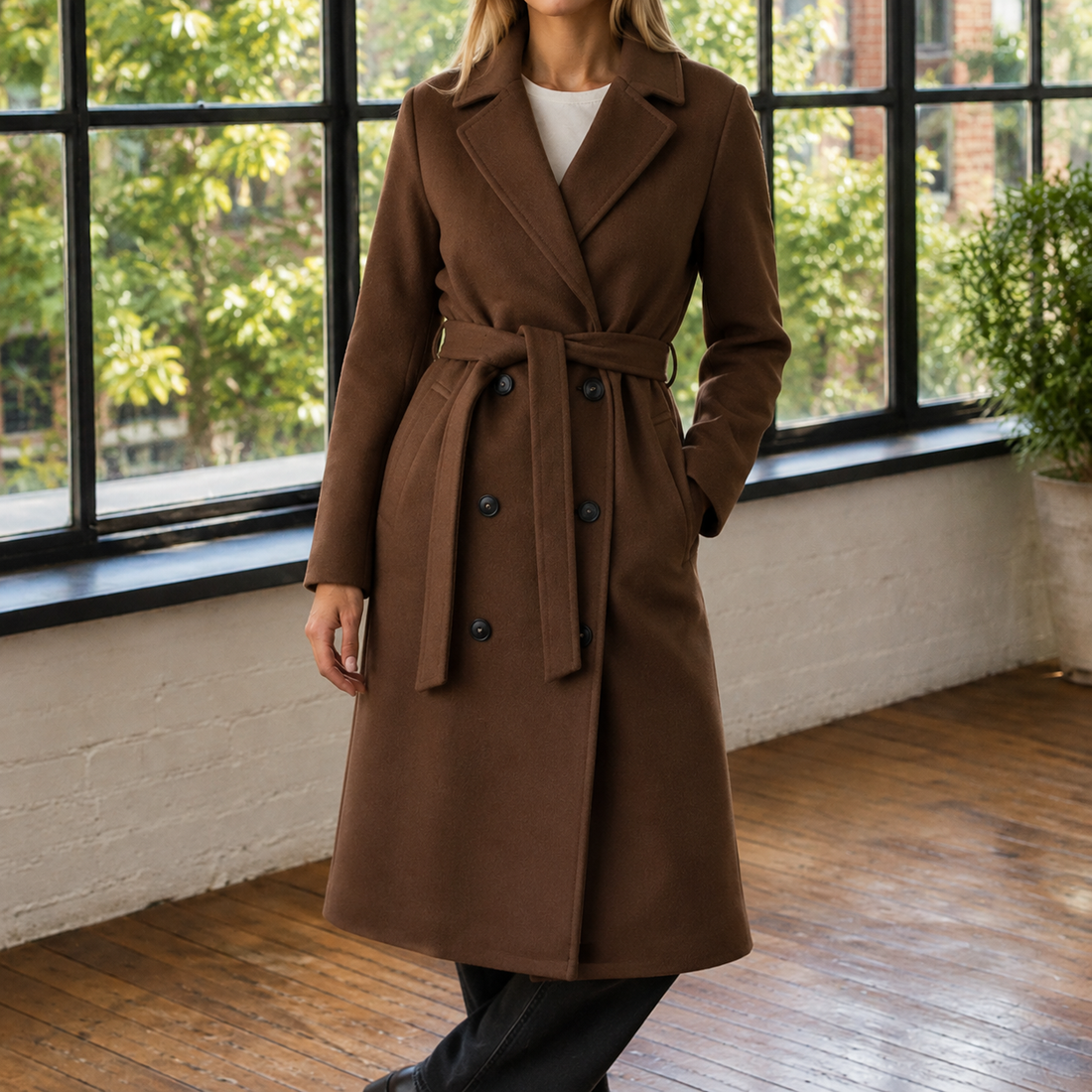 Liliana Belted Overcoat - Brown