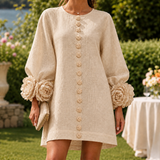 Solene Floral Cuff Dress - Beige