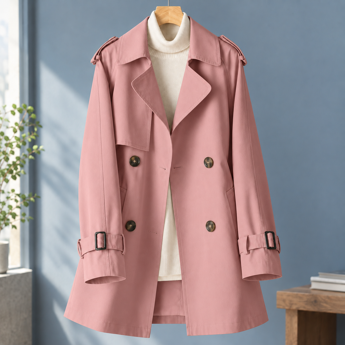 Hyacinth Double-Breasted Trench Coat - Coral Powder