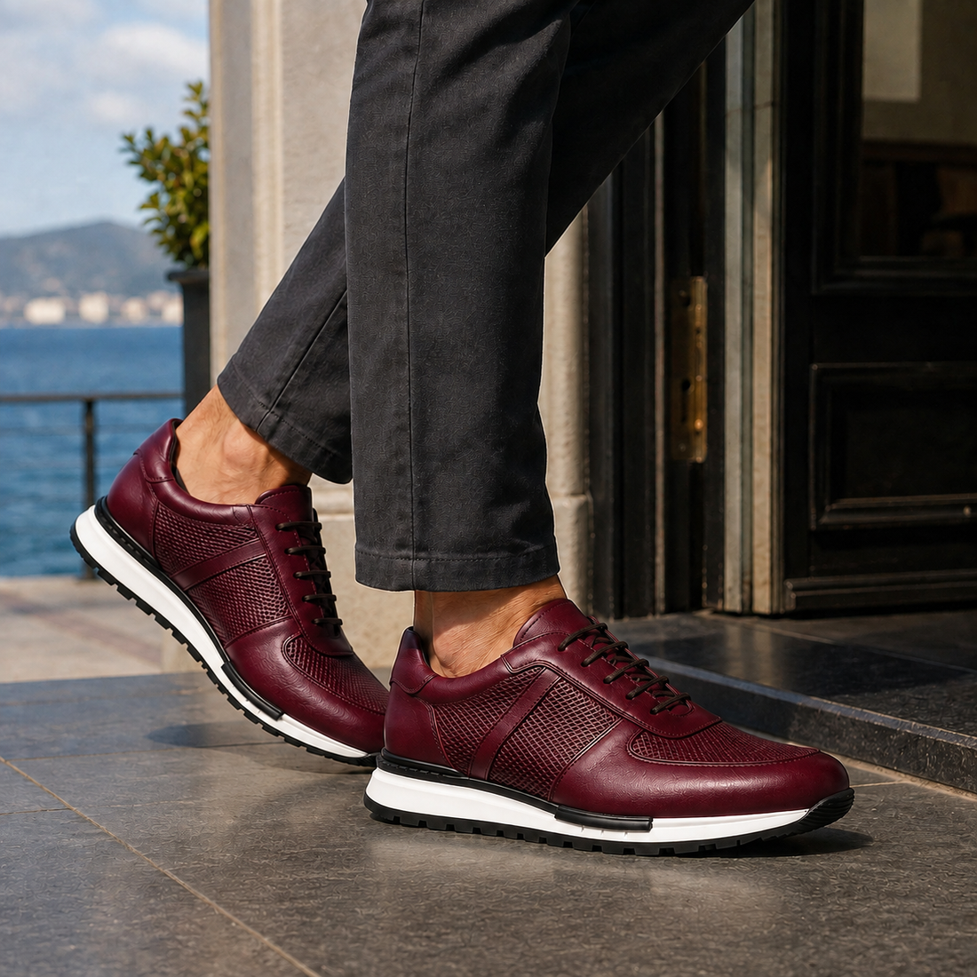 Vittorio Leather Sneakers - Burgundy