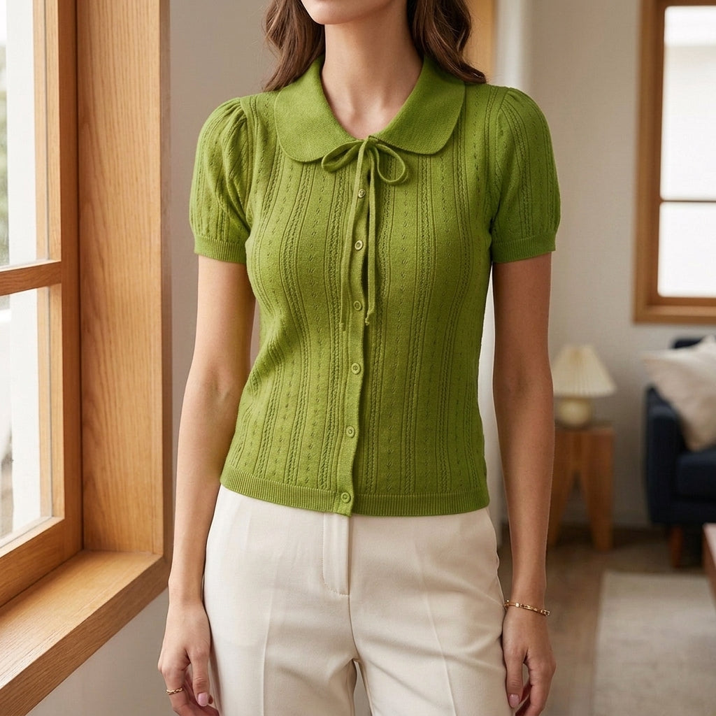 Giulia Pointelle Cardigan - Green