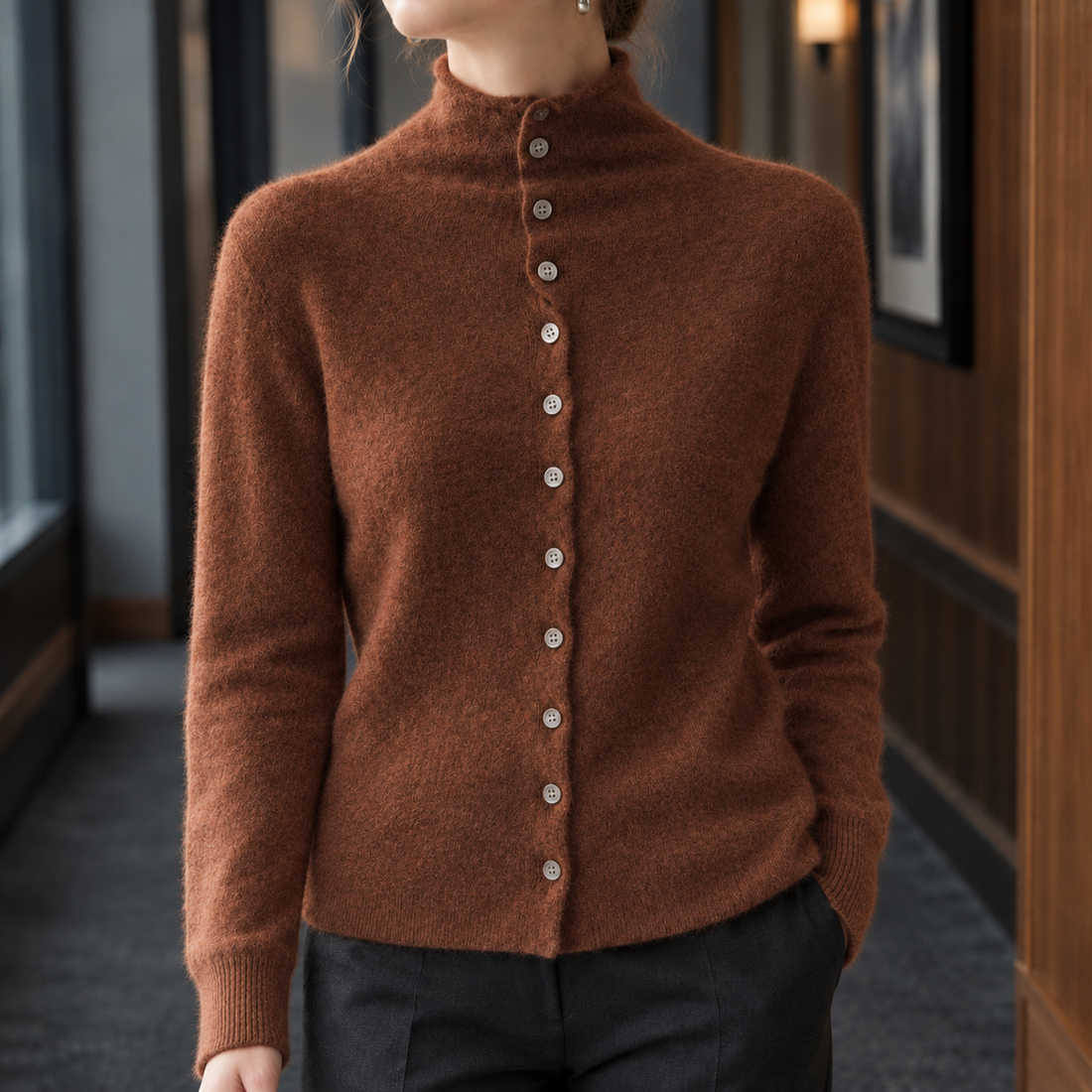 Pomeline-Elise Cashmere Cardigan - Walnut Brown