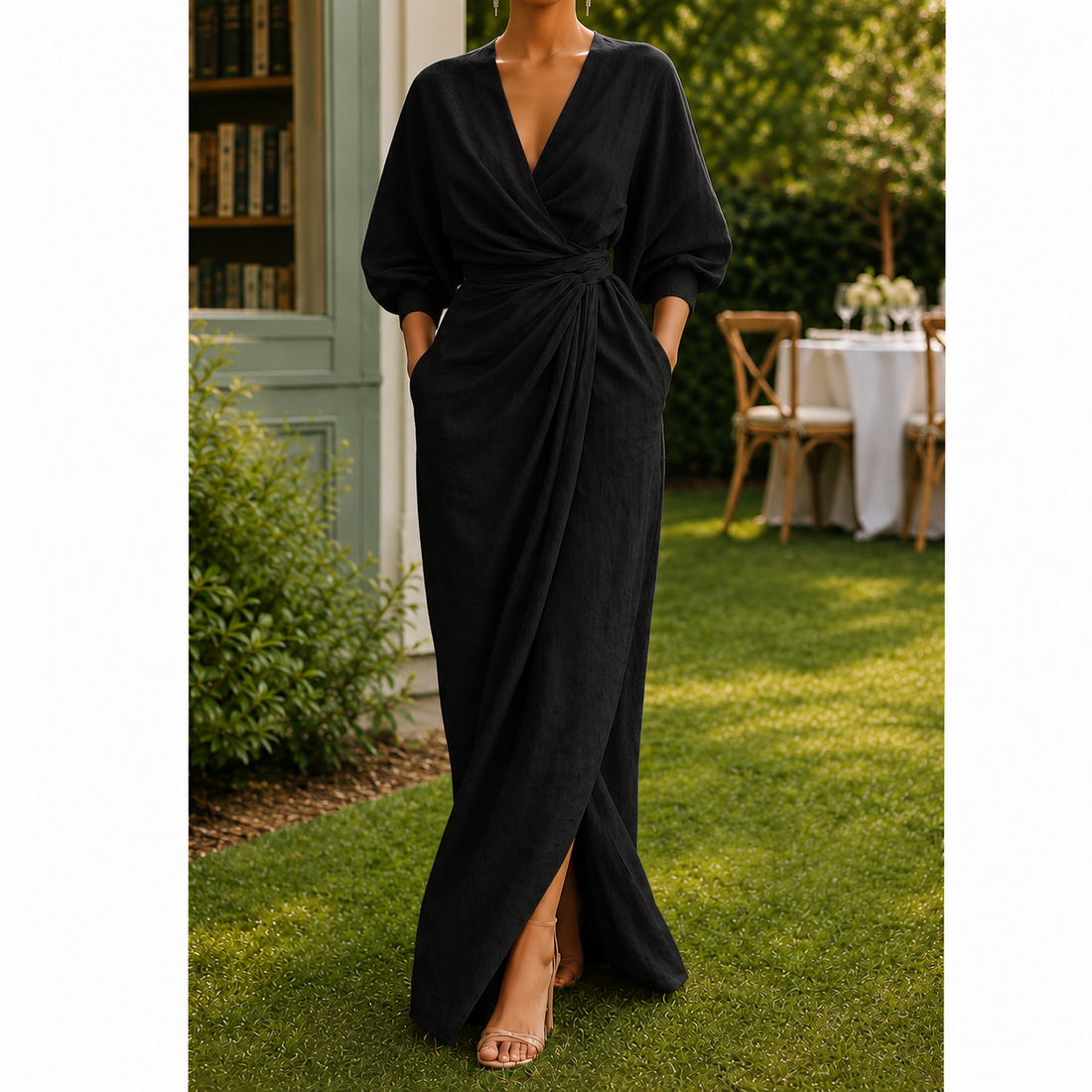 Esme Draped Maxi Dress - Black