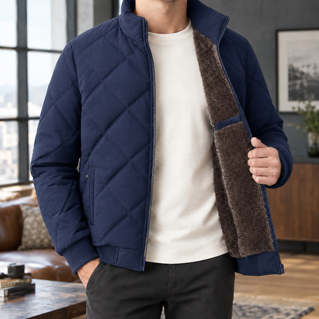 Octavian Quilted Jacket - Navy Blue