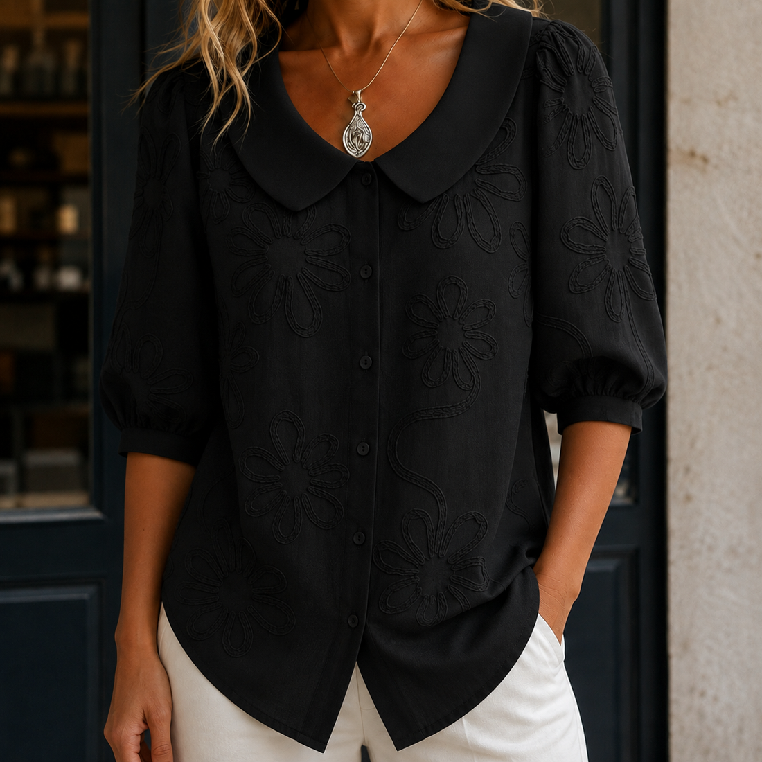 Cordelia Embroidered Blouse - Black